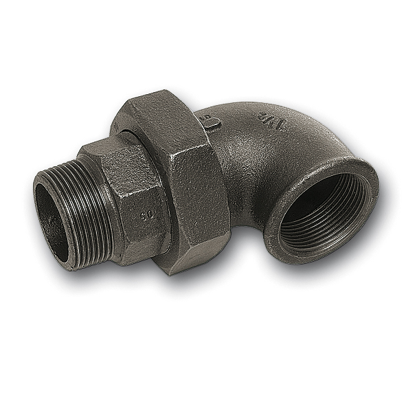 Black union elbow 90° male/female w.taper joint