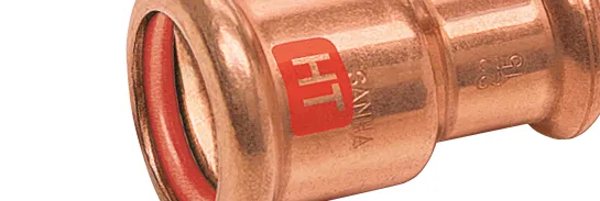 Kupferfitting der Marke SANHA®-Press Solar wird zugeschnitten abgebildet