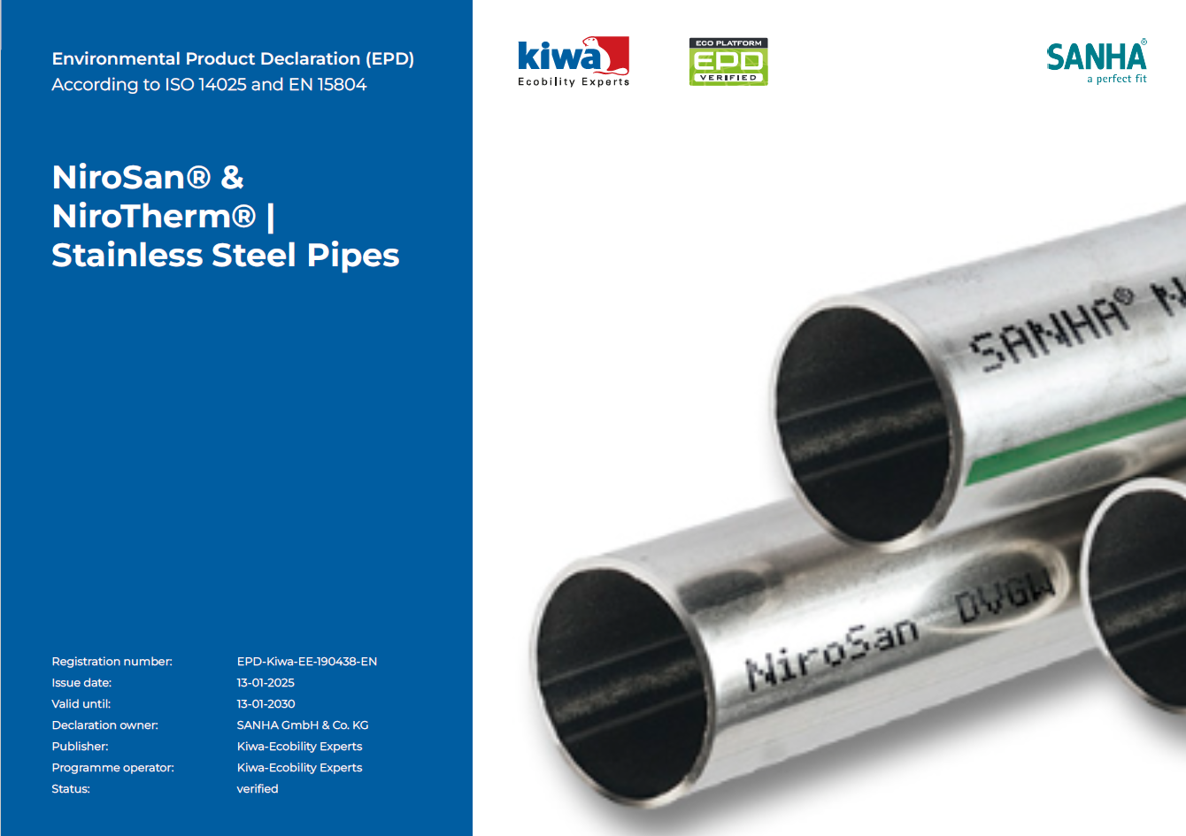 EPD Cover NiroSan® & NiroTherm® Stainless Steel Pipes