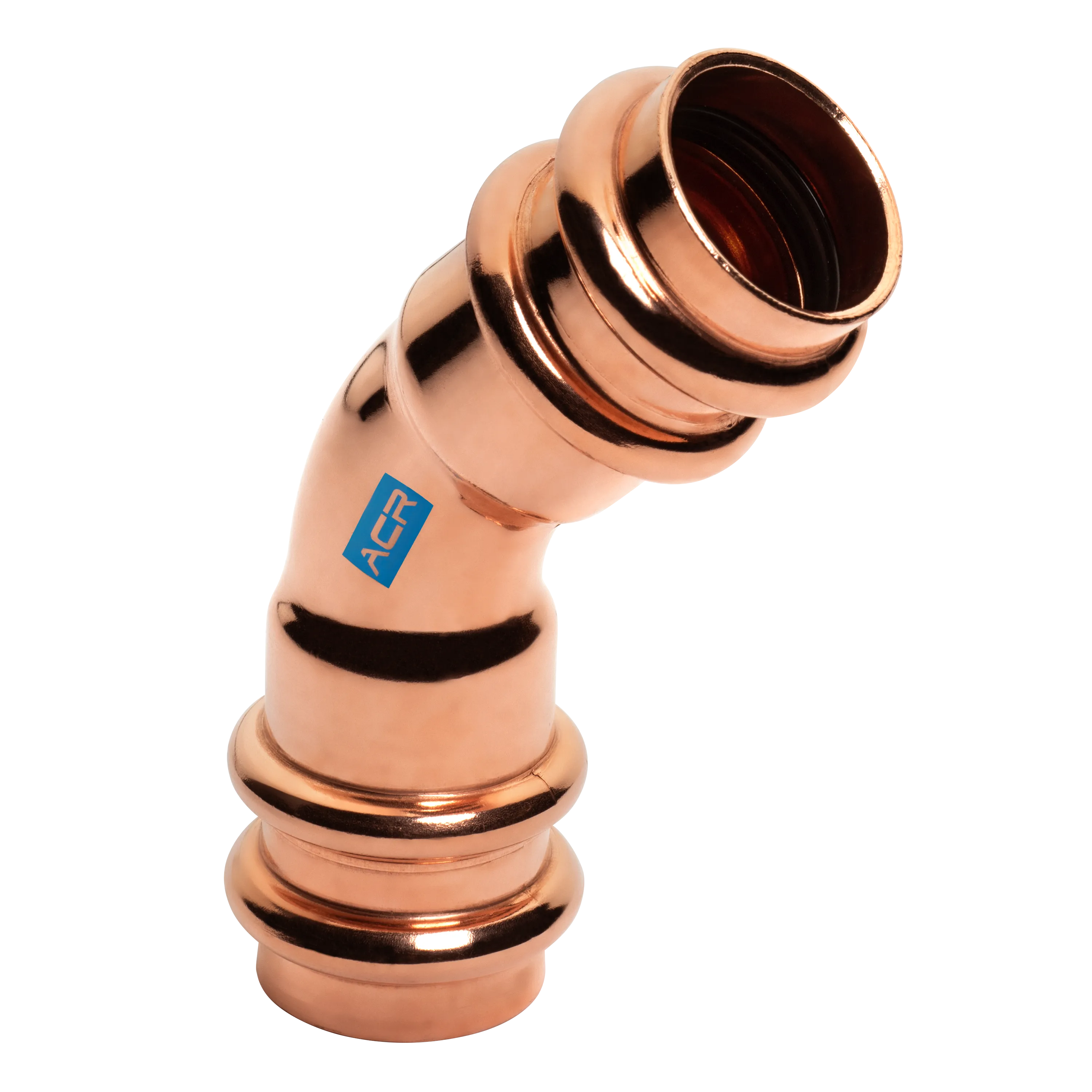 ACR Copper Press Bogen mit 45° Winkel aus Kupfer & mit zwei Muffen, Bildversion 2