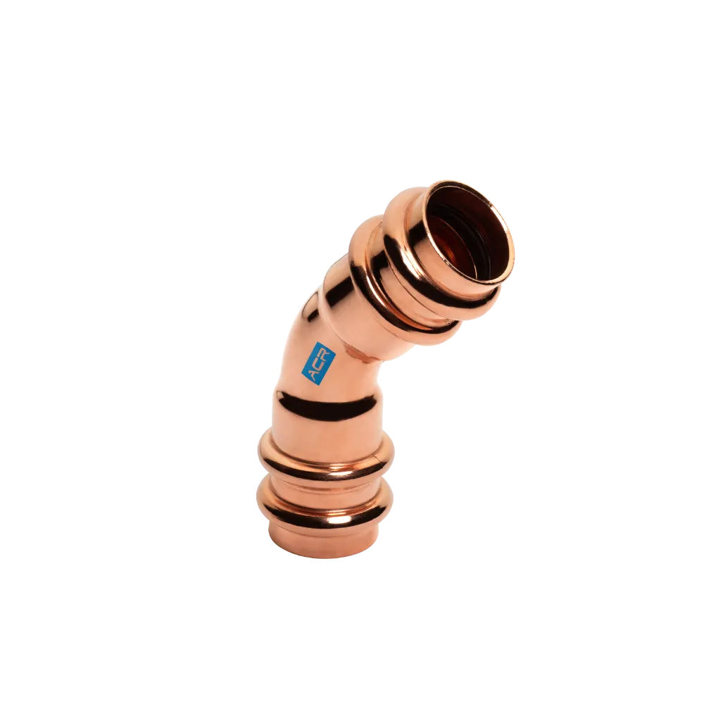 Der ACR Copper Press Bogen mit 45° Winkel und zwei Muffen